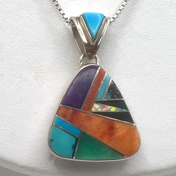 925 Gemstone Navajo REVERSIBLE Inlay Necklace
